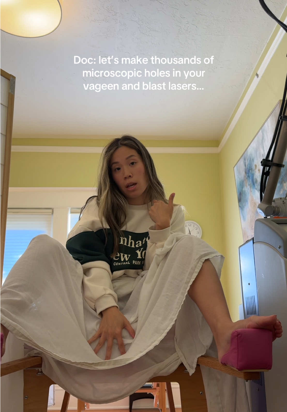 What questions do you have?  Another day living with lichen sclerosis 🫢 back for my annual Mona Lisa Laser Treatment to help with my symptoms from my chronic vulvar condition.  MonaLisa Touch is a fractional CO2 laser treatment that uses laser energy to stimulate collagen production and tissue regeneration in the vulva and vagina, showing promise as a secondary treatment for lichen sclerosus (LS) by reducing inflammation, itching, and burning.  While potent corticosteroid creams are the established first-line treatment for LS, the laser offers a hormone-free, non-invasive option with minimal side effects and excellent results for many patients, though more treatments than for other conditions may be needed. Personally I noticed the difference in coloration, moisture, and texture after healing from my procedures. This will be my fourth round! #womenshealth #fyp #womenshealthmatters #lichensclerosis #obgyn