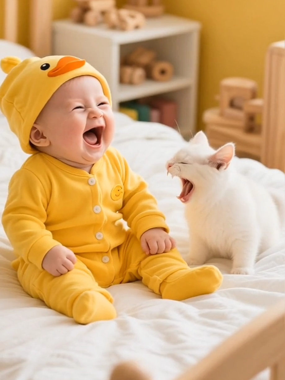 Funny moments - Baby and cat laughing 😍 #catlover #funnycatvideo  #usa_tiktok🇺🇸  #funnybabyvideo  #creatorsearchinsight 