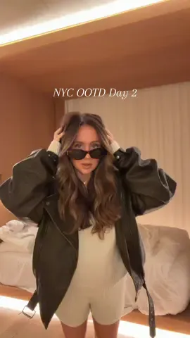 NYC OOTD Day 2  Jacket | @Noughts and K  Jumper & Shorts | @ZARA  Boots | @asos  Bag | @DeMellier  #foryoupage #foryou #newyork #OOTD #outfit 