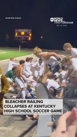 Several players and students were injured at a #highschool #Soccer game in #Louisville, #Kentucky, on Thursday when a bleacher railing collapsed. Footage shows students and players at Waggener High School celebrating after St. Xavier secured a 4-2 penalty shootout win against Trinity. None of the injuries were life-threatening, according to St. Xavier. #WorldNewsTonight