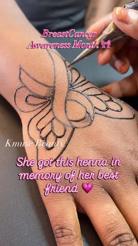 My client got this henna in honor of her friend who recently passed away from breast cancer. A delicate design carrying love, strength, and remembrance. 💕 #BreastCancerAwareness #kmusehenna #InLovingMemory #PinkRibbonLove #KmuseBeauty 