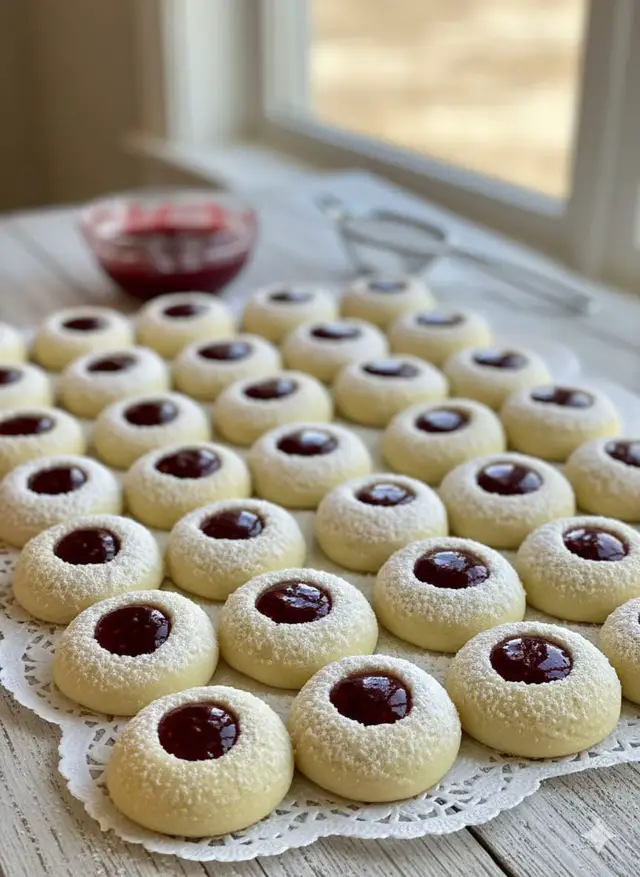 🍪 Engelsaugen – weiche Plätzchen mit fruchtiger Füllung Zutaten (für ca. 40 Stück) 240 g Mehl 150 g weiche Butter 2 Eigelbe 70 g Puderzucker 1 Päckchen Vanillezucker Abrieb einer Zitrone 1 Prise Salz Mit dem Ende eines Kochlöffels je eine Mulde in die Kugeln drücken. ... 𝗗𝗮𝘀 𝗥𝗲𝘇𝗲𝗽𝘁 𝗶𝘀𝘁 𝗶𝗺 𝗲𝗿𝘀𝘁𝗲𝗻 𝗞𝗼𝗺𝗺𝗲-𝗻𝘁𝗮𝗿  𝘃𝗼𝗹𝗹𝘀𝘁ä𝗻𝗱𝗶𝗴.