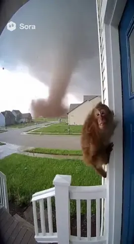 Monkey vs Tornado: Doorbell Camera Chaos #monkey #tornado #doorbellcamera