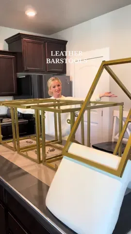 these are gonna look so good in the new place 🥹🤍 #whiteandgoldkitchen #barstools #leatherbarstools #whitebarstools #aesthetickitchen 
