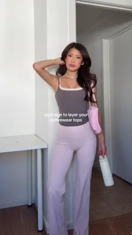 who knew pink + grey would make such a good combo 🌷 @ECHT APPAREL lycra straight leg leggings + sports bra + tank #gymoutfit #activewear #tanktop #pilates #outfitinspo 