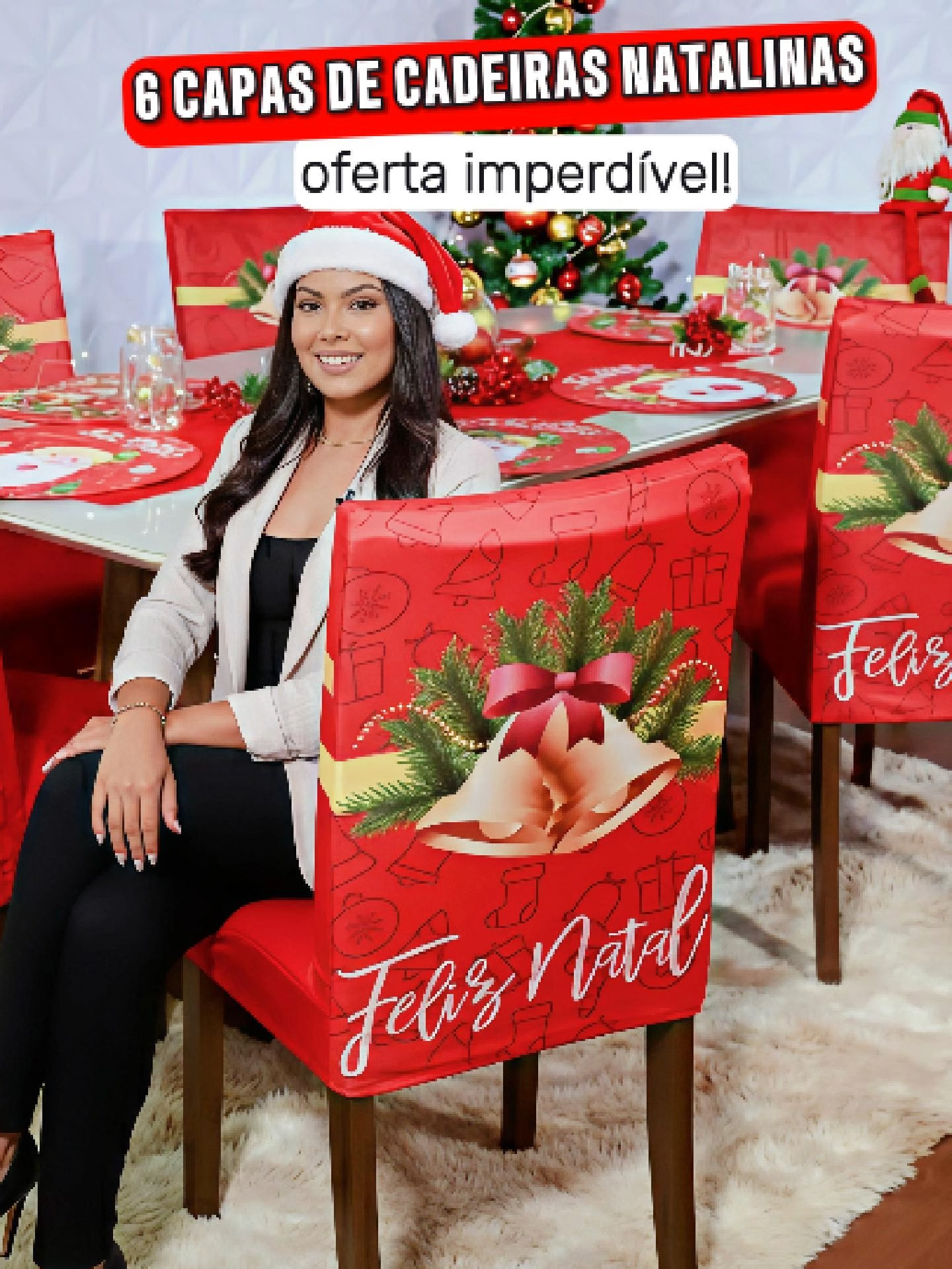 🎄 Kit com 6 capas para cadeiras natalinas 🎅✨ Vamos deixar sua sala de jantar ainda mais bonita e com o verdadeiro espírito de Natal! 🕯️🍽️❤️ #NATAL #sala #capasdecadeira