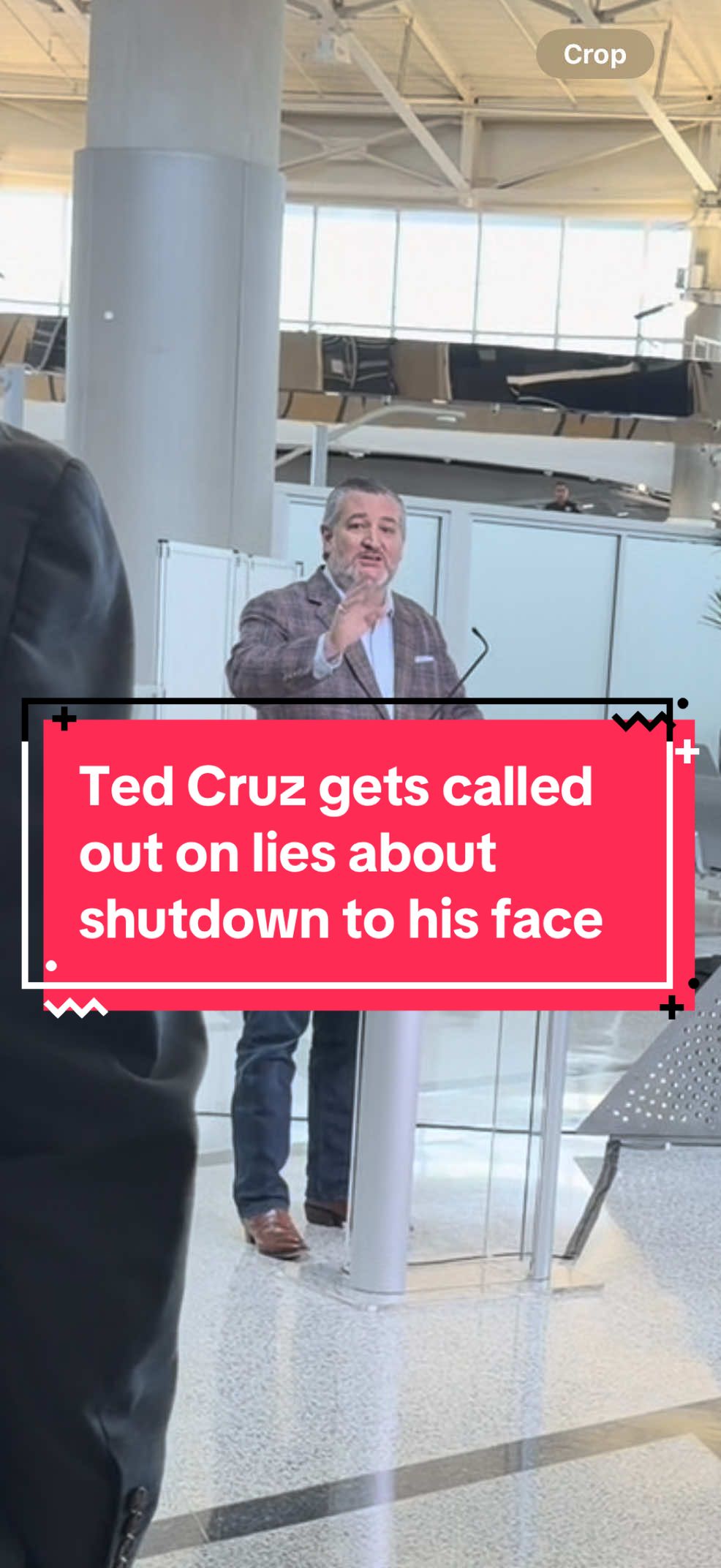 Almost missed my flight to yell at Ted Cruz who was holding a press conference next to the security line at the Houston airport. Almost every single TSA agent thanked me for calling him out on his BS lies. They know Republicans like him are responsible for the government shutdown and are why they aren’t getting paid. Even in Texas, people are fed up, and Republicans are losing!  #houstontexas #tx #tedcruz #governmentshutdown 