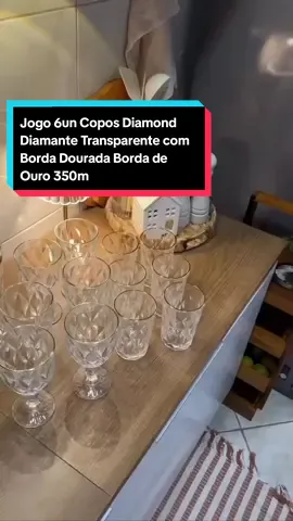Jogo 6un Copos Diamond Diamante Transparente com Borda Dourada Borda de Ouro 350ml R$ 65.97 ~ R$ 119.90