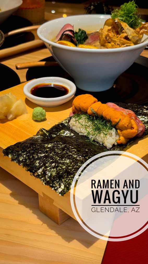 GRAND OPENING at Westgate! Mensho—the high-end ramen shop known for its $30 and even $50 ramen bowls—has officially opened in Glendale. The vibe is pure Tokyo elegance: light wood, calm lighting, and that minimalist Japanese design that feels both fancy and comfortable.  Their signature bowl mixes smoked chicken, smoked duck, and Wagyu beef in a rich, creamy broth you won’t find anywhere else. Plus, exclusive items like Wagyu hand rolls, uni-Wagyu combos. There are vegan tantanmen, and the Tokyo Black ramen and more.  So is this place Bites and Vibes?  Mensho Ramen: 9380 W Westgate Blvd D101, Glendale, AZ 85305  #azfoodguy #ramen #naruto #westgate #glendaleaz #japanesefood #japan #wagyu 