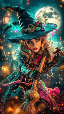 Through lantern light and moonlit skies she rises 🌕✨ . . #DarkFantasy #WitchingHour #FantasyArt #EnchantedNight #witch 