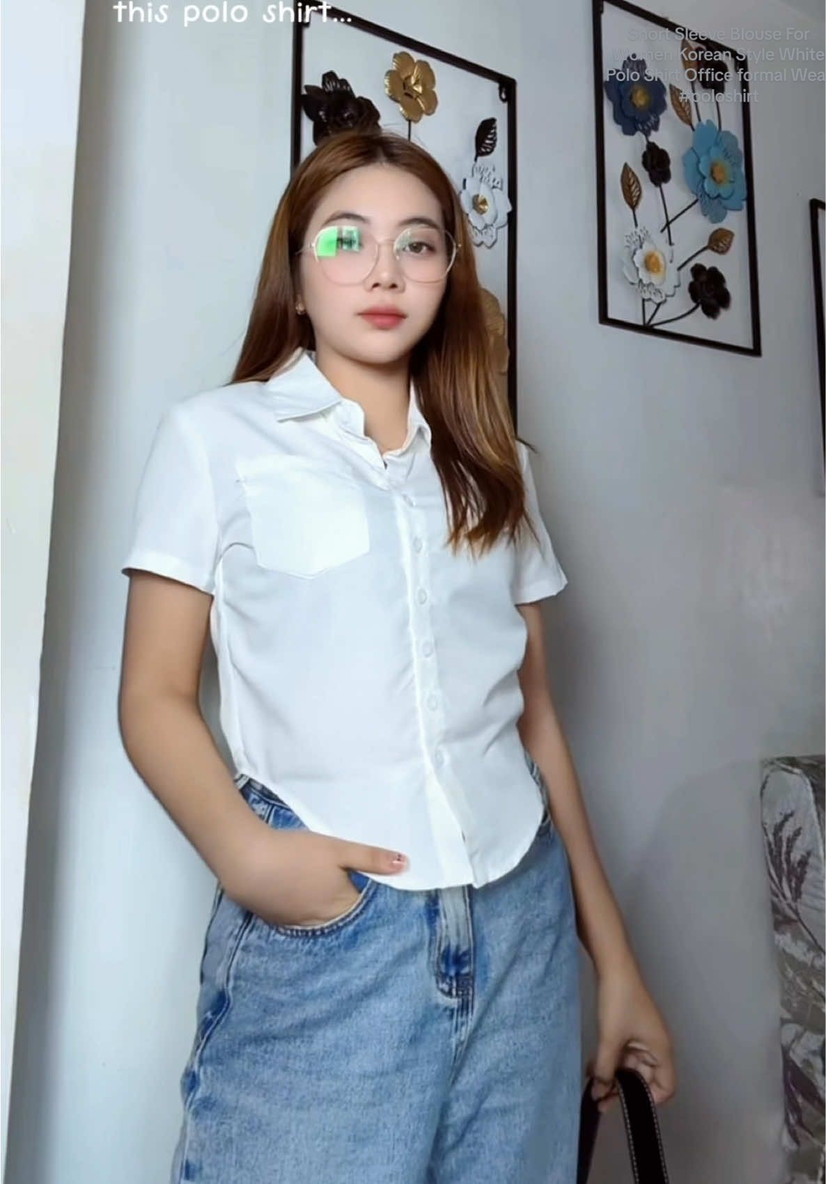 Short Sleeve Blouse For Women Korean Style White  Polo Shirt Office formal Wear #poloshirt #officeoutfit #formaloutfit #whitepoloshirt 