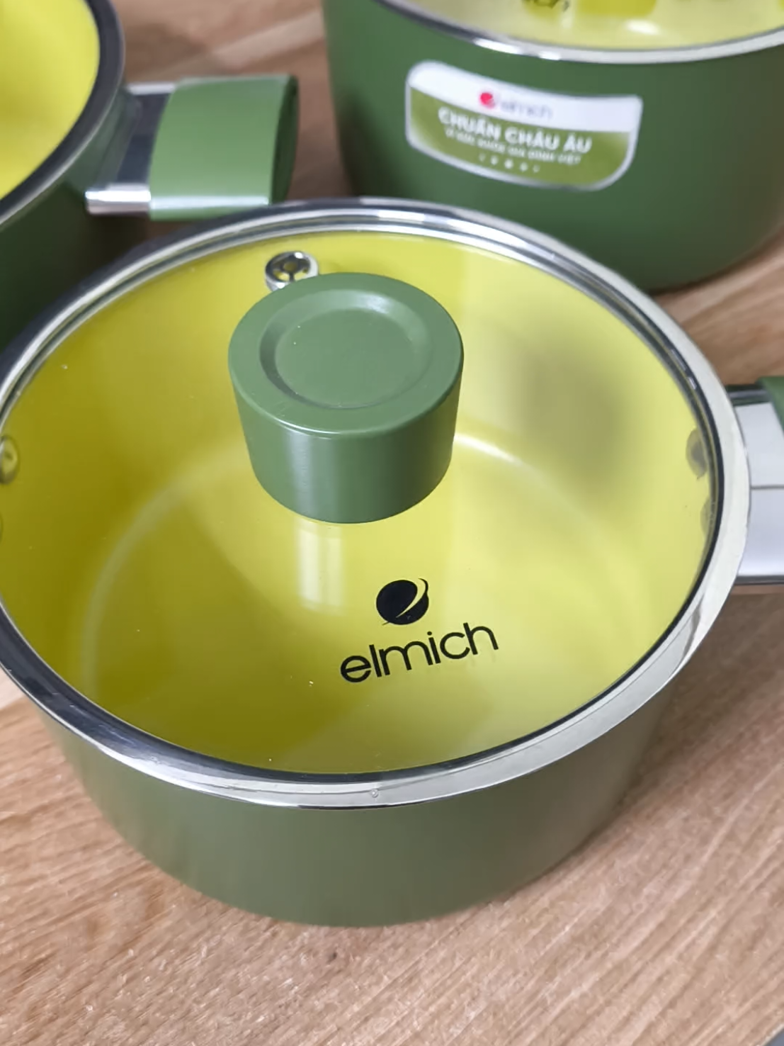 Bộ nồi men sứ Elmich Olive. 18.20.24 cm. Nồi phủ men sứ ILag Thụy Sỹ,chống dính an toàn. Đun được bếp từ. #xuhuong #nồi#bonoi #dobep #nồi 