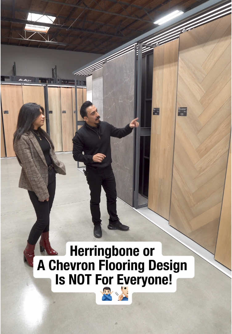Stephanie & Roger explains why the Herringbone Pattern  doesn’t Fit EVERY Home 🤔🤷🏻‍♂️🏡 #remodeling #kitchenremodel #homeimprovements #homeowners #homeremodel #DIY #newhomeowner #floors #lvp #vinylflooring #floor #flooringstore #homeimprovement #flooring #flooringguy #theflooringguy 