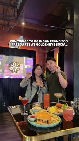 🎯🍸 Looking for something fun to do in San Francisco with friends? Check out Golden Eye Social, an elevated darts bar downtown with sleek interiors, $15 craft cocktails, and refined bar bites that go way beyond your typical pub food. Here’s the insider tip 👀 come between 4–5 PM to score free dart lanes and take advantage of happy hour deals. It’s the perfect mix of competition, cocktails, and chill which is ideal for group hangs, date nights, or after-work fun in the city. 📍 Golden Eye Social @goldeneyesocial San Francisco 💰 $15 cocktails | Free dart lanes 4–5 PM | Happy Hour from 4-6 PM  🎶 Upscale lounge vibes + great food #sanfrancisco #sf #bayarea #dartsbar #datenight            