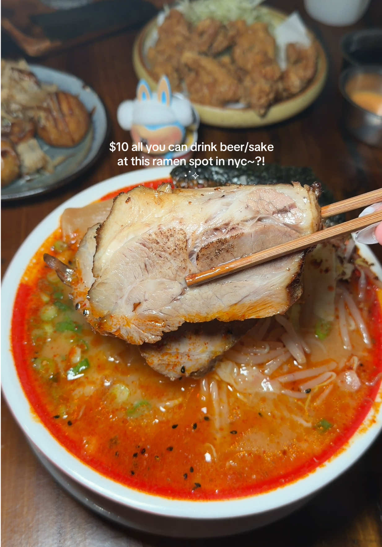 $10 AYCD with $5 apps in nyc?! ⋆˙⟡ 🍜 $5 appetizers include💫 fries, spicy edamame, seaweeed salad, kimchi ty for the invite! 🍜  #nycfoodie #nyccheapeats #nycfood #nyceats #nycrestaurants nycramen kamisama ramen all you can drink in nyc affordable ramen spot 