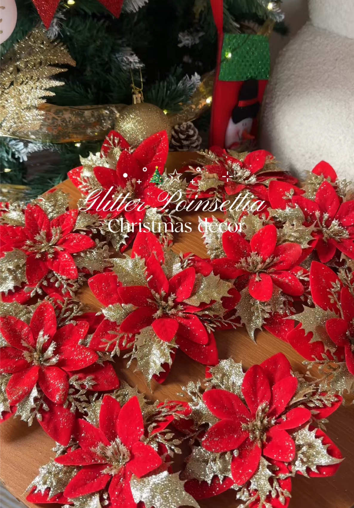 10pcs Glitter Poinsettia Christmas decor 🌺✨🎄 #poinsettia #christmasdecor #christmasornaments #christmasflower #christmastreedecor