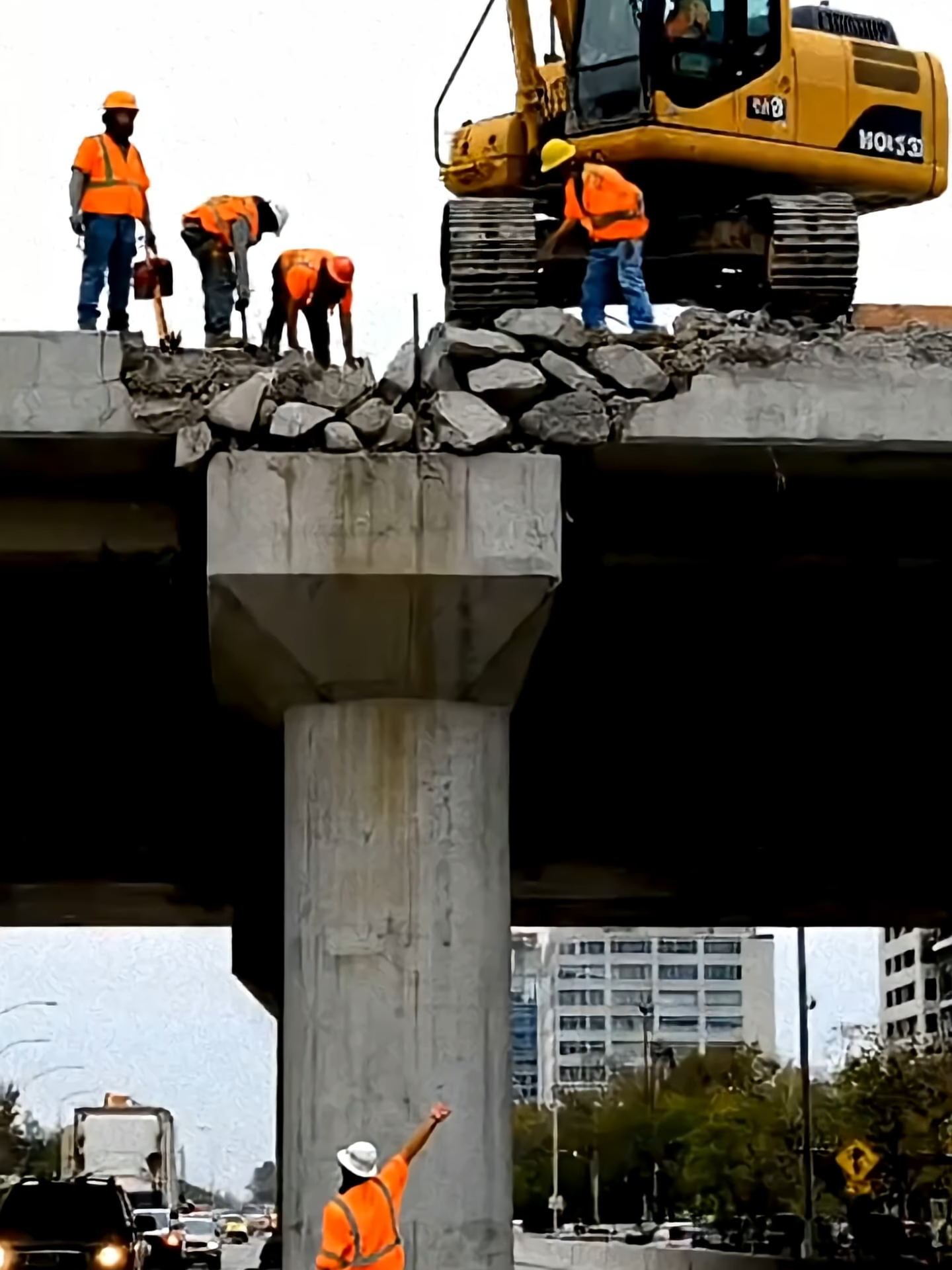 Excavator Falls With Bridge Collapse 😱 Massive Structural Failure #construction #fail