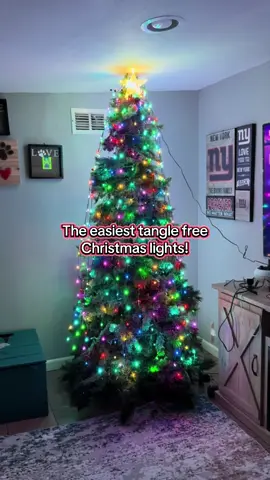 The COOLEST tangle free tree lights! The are all connected on a ring at the top and fall down the tree! So many pretty patterns and colors! #christmaslights #christmastree #christmasdecor #tiktokshopcreatorpicks #holidaydecor 
