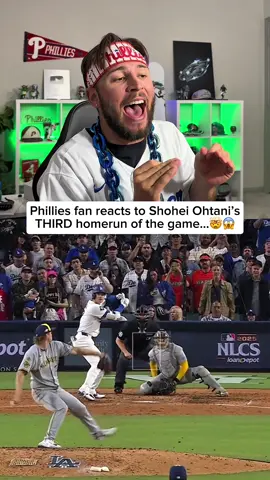 PROOF THE MLB IS SCRIPTED…  Phillies fan reacts to Shohei Ohtani hitting his third homerun of the game versus the Milwaukee Brewers and game 4 of the NLCS! ##MLB##mlbplayoffs##ladodgers##dodgers##shoheiohtani