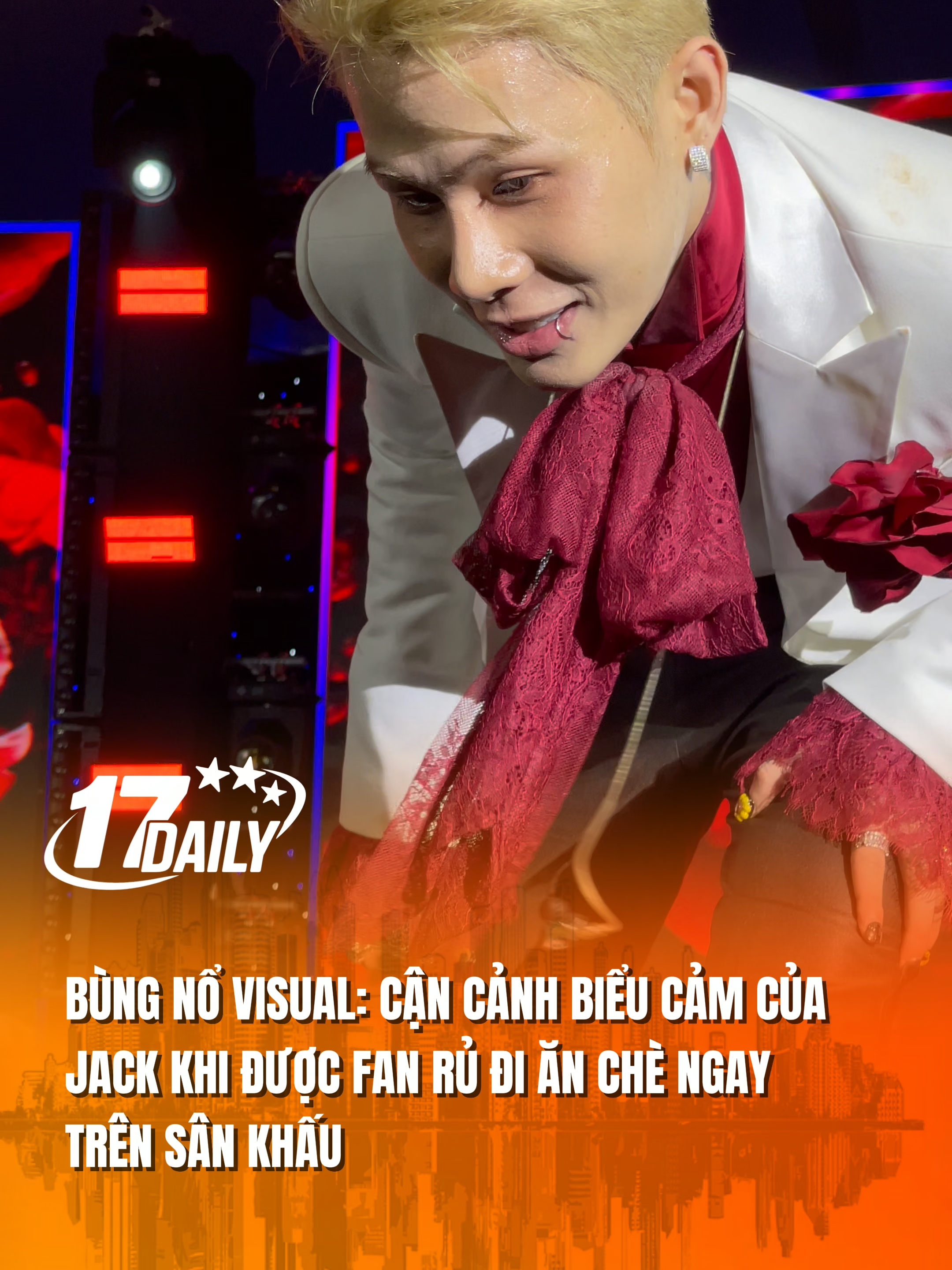 Bùng nổ visual: cận cảnh biểu cảm của Jack khi được fan rủ đi ăn chè ngay trên sân khấu.#17daily #17network #moonlitchilhood #ntkthachlinh #jackJ97 #đóm_j97