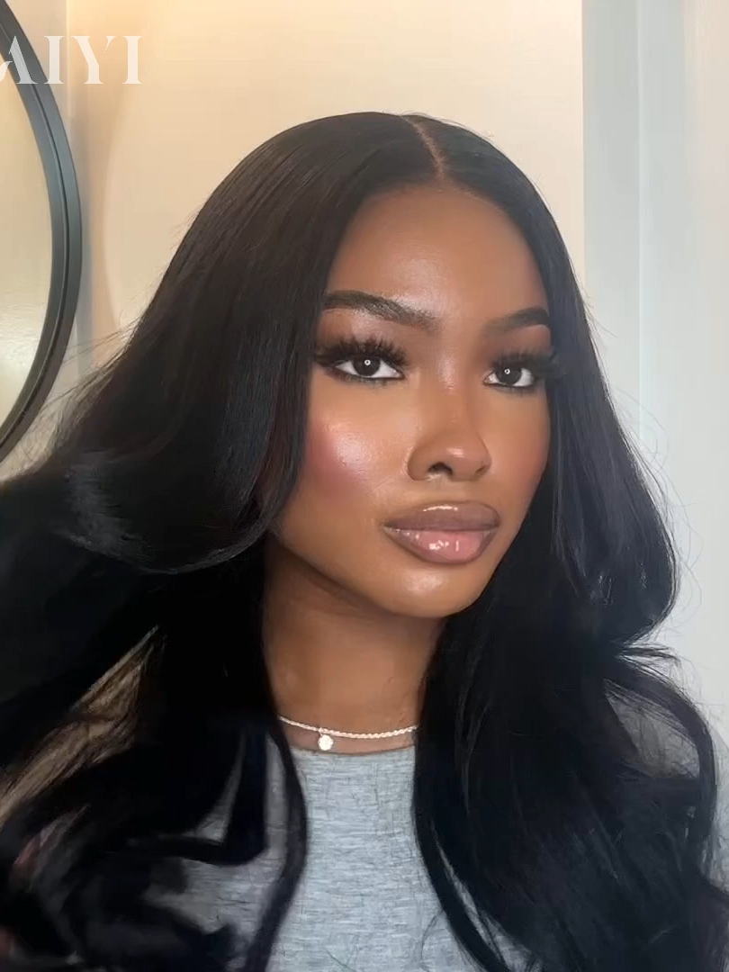 Getting ready has never been so easy with this glueless yaki straight wig! 🙌🏾✨ #wigs #naturalhair #wig #gluelesswig #girl #humanhair #wigtok #yaki #fyp