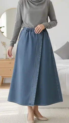 Haruka skirt jeans panjang pinggang full karet, Cocok buat yg mau tampil classy simpel tapi tetap sopan #rokjeans #rok 