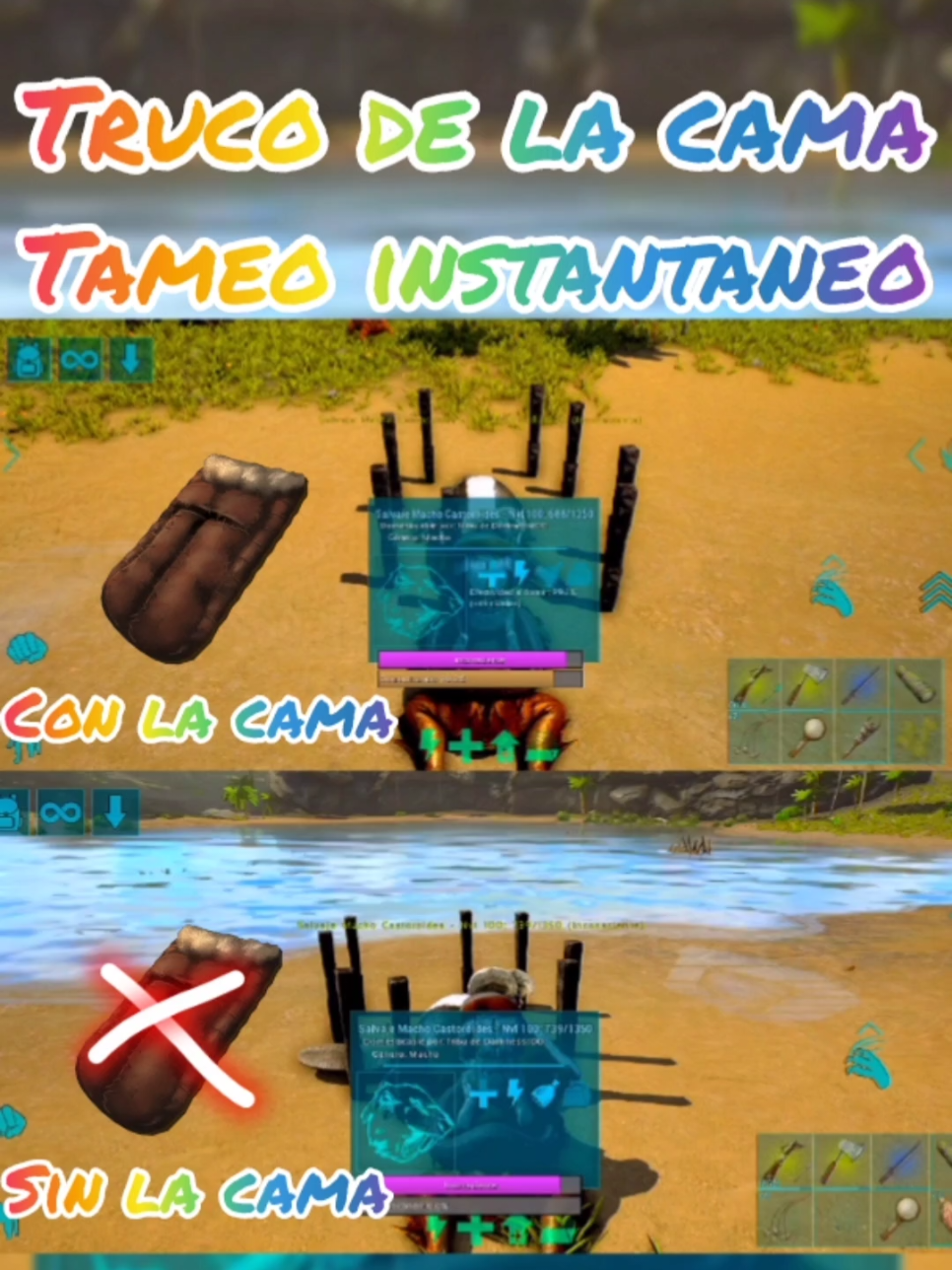 bug de la cama , Como domésticar dinos más rápido  #arkultimatemobileedition #tameos #bugdelacama #bug #arkume 