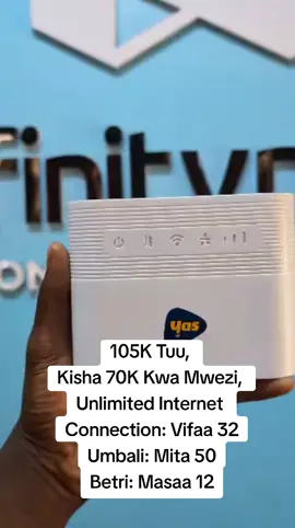105K Tuu,  Kisha 70K Kwa Mwezi,  Unlimited Internet  Connection: Vifaa 32 Umbali: Mita 50 Betri: Masaa 12 #yas #internet #unlimited #bando #internetkiosk 