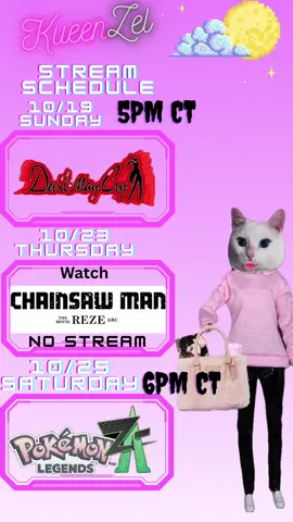 Oct 19 - Oct 25 Stream Schedule!🐱 #fypシ #twitchstreamer #lgbtqtiktok #pngtuber #vtuber 