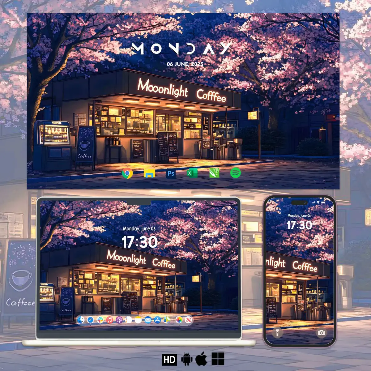 moonlight ☕🎧 | 4k wallpaper #fy #wallpaper #artwallpaper #aesthetic #anime 