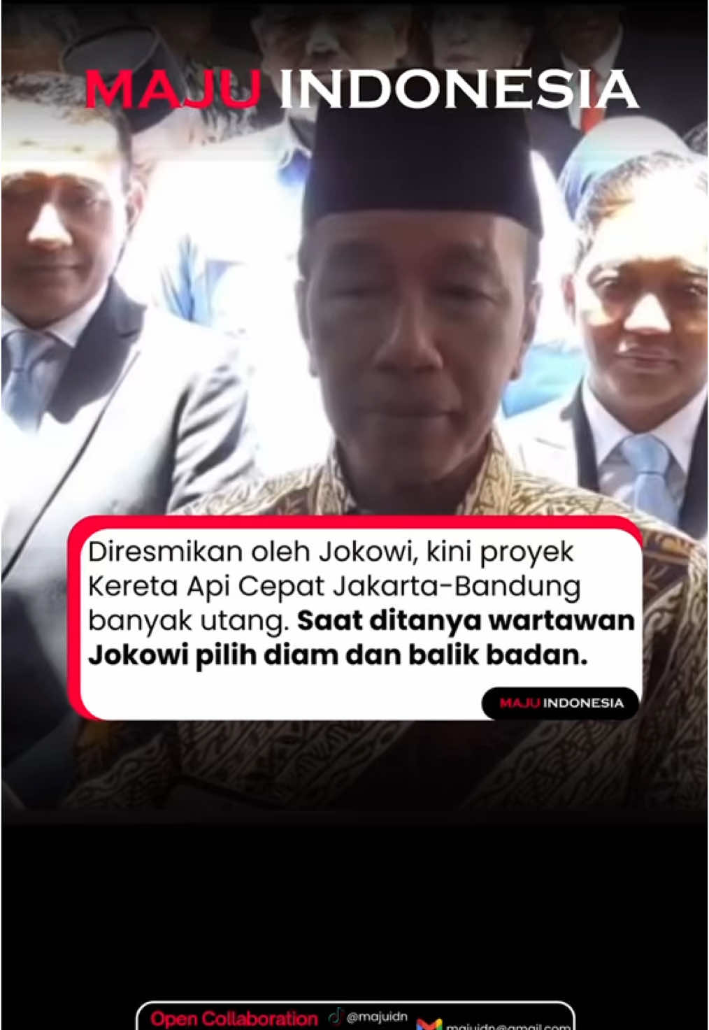Ekspresi Presiden Joko Widodo mendadak berubah saat ditanya soal pembayaran utang proyek Kereta Cepat Jakarta–Bandung (Whoosh) yang kabarnya tak lagi dianggarkan lewat APBN. Dari semula tersenyum, Jokowi tampak mengerenyitkan dahi, lalu perlahan melengos dan meninggalkan lokasi. Sesaat kemudian, pengawal presiden hanya menjawab singkat, “Terima kasih... terima kasih.” ____________ #MajuIndonesia #MajuIDN #Indonesia #InfoBandung #Bandung #JakartaPusat #Jaksel #Jakpus #JakartaSelatan #JKTInfo #InfoSerpong #jawabarat #InfoTangsel #Tangerang #InfoTangerang #Jakarta #bekasi #InfoJakarta #infobekasi #Politik #Jabar #JawaBarat #InfoJabar #Jokowi #Purbaya