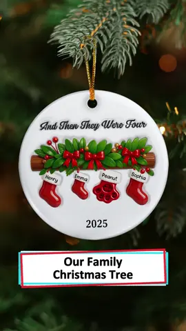 A colorful ceramic ornament that showcases every stocking for your loved ones ❤️ #wanderprints #personalized #gifts #Christmas #giftforfamily