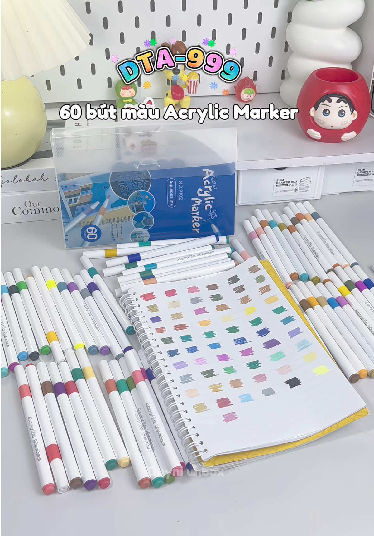 Bộ 60 bút màu Acrylic Marker , mực ra đều đẹp, không phai, tô được trên nhiều chất liệu, ưng lắm nha #butmauacrylic #butmauchobe #buttomauchobe #butmaunuoc #quyniunbox 