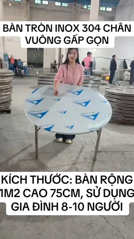 Bàn tròn inox 304 chân vuông gấp gọn rộng 1m2 #baninox304 #bantroninox #bangheinox #xuhuong #trend 