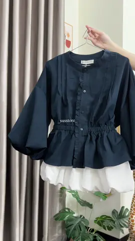 Áo Sơ Mi Xếp Li Trước Cúc Dọc Chun Eo Tôn Dáng #xh 