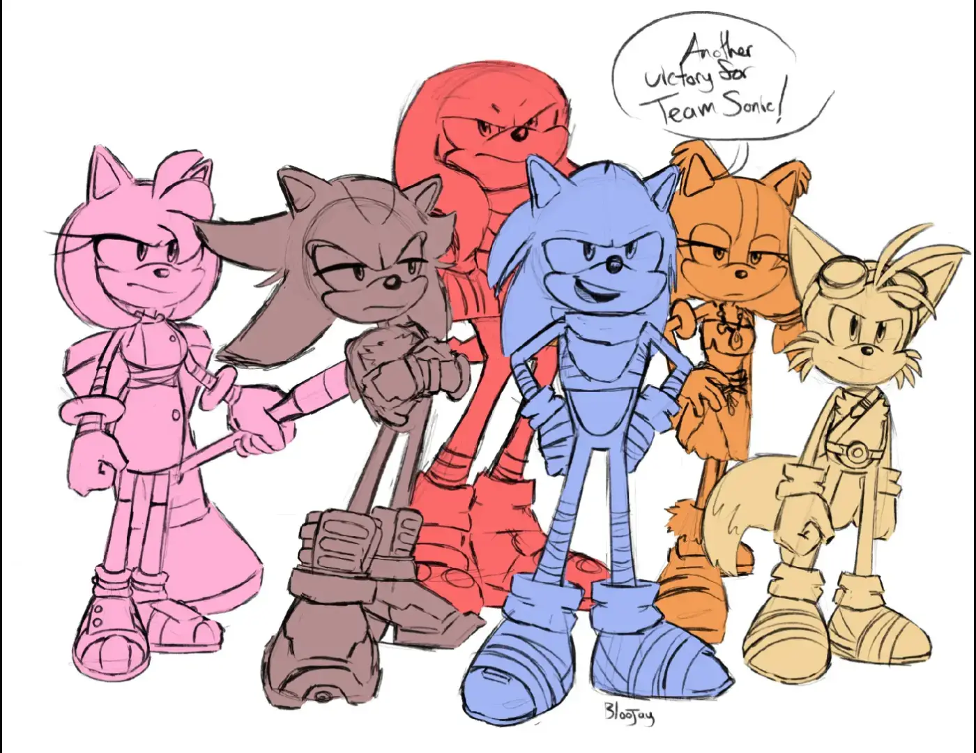 El artista de estas bonitas imágenes se encuentra como : @bloojay28 en tumblr Recientemente descargué estas imágenes xd creo que me faltaron otras dos imágenes- todos menos sticks : 😧😦😨 #sonicthehedgehogandshadowthehedgehog  #sticksandamyandtailsandknuckles  #sonadow boom xd #art  #fyp 