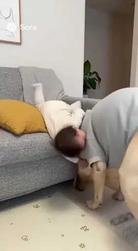 僕が君を守るワン🐶😭 #日常 #赤ちゃん #癒し #ゴールデンレトリバー #犬のいる生活 