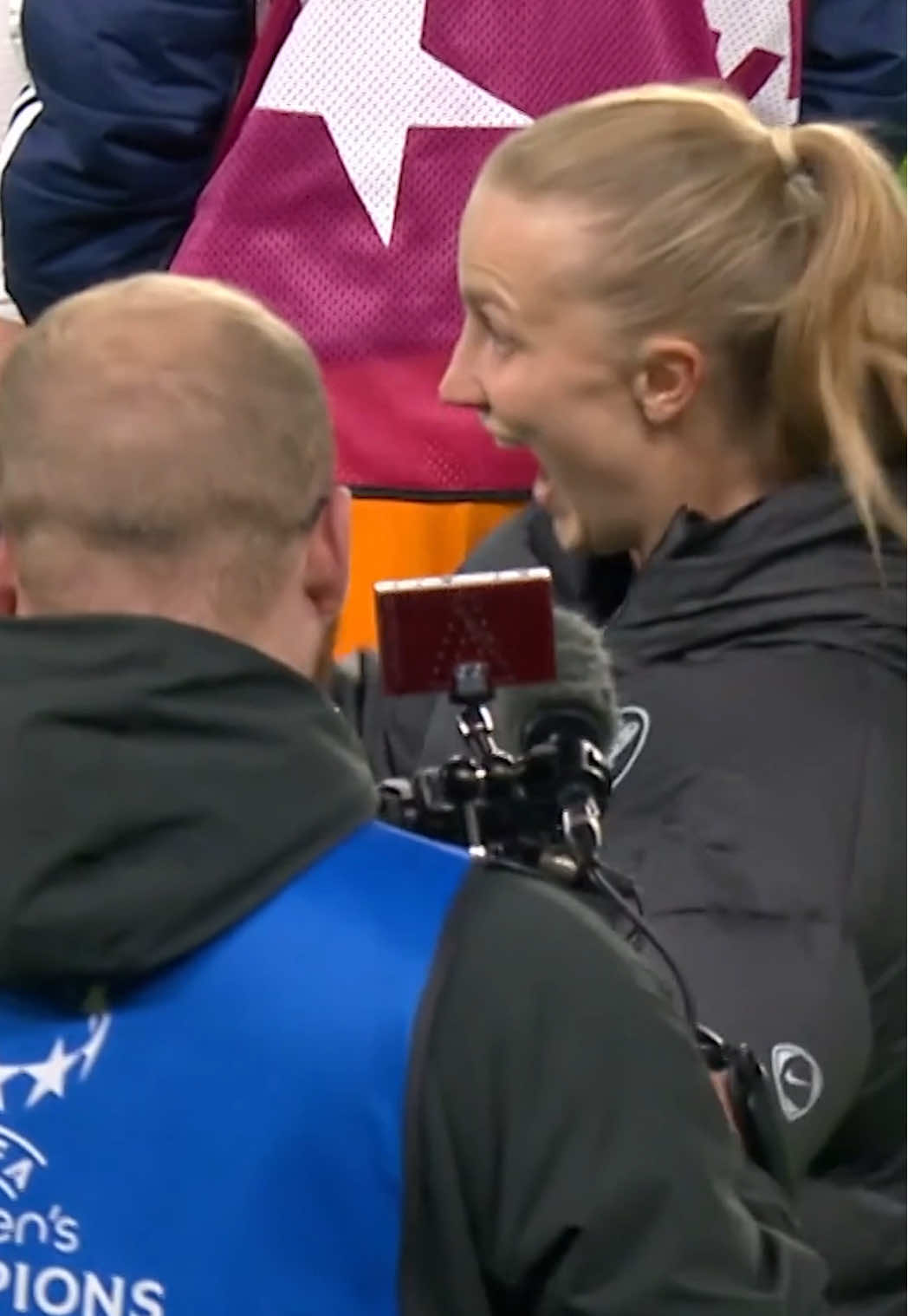 Yes Aggie, it went exactly like that! 😅🤣 #UWCL #ChelseaFC #JohannaRyttingKaneryd #AggieBeeverJones #WomensFootball 