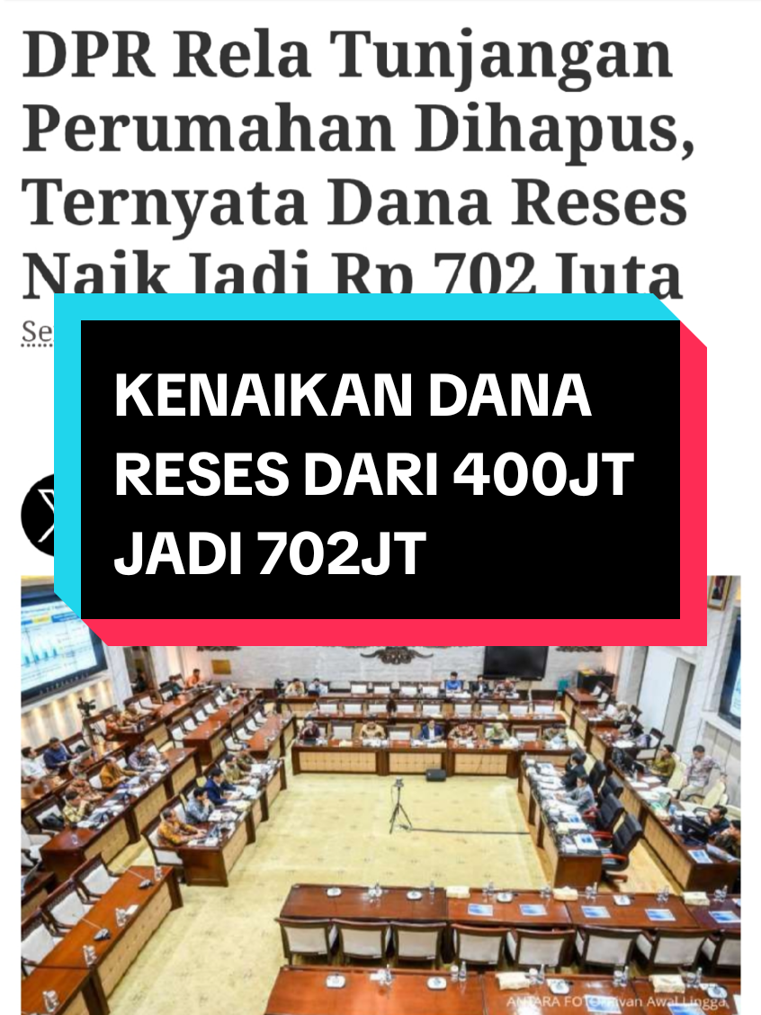 Jakarta, CNN Indonesia --  Lembaga pemerhati kinerja parlemen, Indonesian Parliementary Center (IPC), mempertanyakan kenaikan dana reses DPR periode 2024-2029 hingga 75 persen, dari semula Rp400 juta pada periode sebelumnya kini menjadi Rp702 juta. Peneliti IPC, Ahmad Hanafi menilai kenaikan dana reses mestinya didasarkan pada perhitungan yang konkret, bukan asumsi. Menurut dia, setiap kenaikan satu rupiah dari pajak harus berdampak berkali-kali lipat kepada rakyat. Apa itu dana reses? Dana reses adalah uang yang diberikan kepada setiap anggota DPR yang melaksanakan masa reses. Masa reses merupakan momen bagi setiap anggota DPR untuk bekerja di luar Gedung DPR dengan menyerap aspirasi masyarakat di daerah pemilihan (dapil) masing-masing. Mereka akan mengunjungi sejumlah titik reses yang sudah dirancang oleh pihak Sekretariat Jenderal (Setjen) DPR. Merujuk Pasal 81 UU Nomor 13 Tahun 2019 tentang MPR, DPR, DPD, dan DPRD (UU MD3), masa reses merupakan kewajiban bagi anggota DPR dalam menjalankan fungsinya untuk menyerap dan menghimpun aspirasi konstituen melalui kunjungan kerja secara berkala. #beritatiktok #infoviral #fyp #infoterkini #dpr 