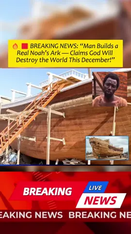 🟥 BREAKING NEWS: “Man Builds a Real Noah’s Ark — Claims God Will Destroy the World This December!” He says God told him to build a real Ark — and the flood starts December 25 🌧️
 
 A man in Ghana, who calls himself Ebo Jesus (also known as “Ebo Noah”), has shocked social media after claiming that God instructed him to build a modern-day Noah’s Ark — because a three-year flood will begin on December 25th this year, wiping out the world.
 
 According to him, the massive wooden “Ark of Salvation” is already over 80% complete, and he says “some animals have already begun coming to him” as a divine sign of what’s to come.
 
 Ebo Noah insists that only those invited aboard the Ark will survive the coming “wrath of God.”
 Photos and videos of the giant, handmade vessel have gone viral across Ghana, sparking intense debate and fascination online:
 
 Could this be a real modern miracle?
 
 Or just a bold stunt for attention in the social media age?
 
 And most of all… what will really happen on December 25th?
 
 Scientists say there’s no evidence of an upcoming three-year storm, but millions are now watching closely as the so-called “Ghanaian Noah” races to finish his Ark before Christmas Day.
 
 🌧️ The world has heard many doomsday prophecies before — but this time, someone’s actually building the boat.
 He says God told him to build a real Ark — and the flood starts December 25 🌧️ #BreakingNews #NoahsArk #EndOfTheWorld #GhanaMystery #prophecy2025 