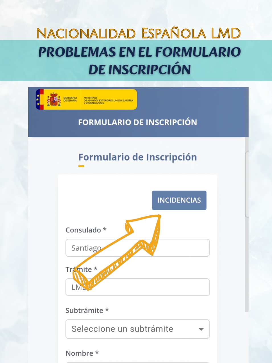 Sistema de reporte de Incidencias en el proceso de solicitud de usuario y clave para nacionalidad española LMD. #leydenietos #nacionalidadespañola #españa #academiaabogadadigital #danyzarintaj 
