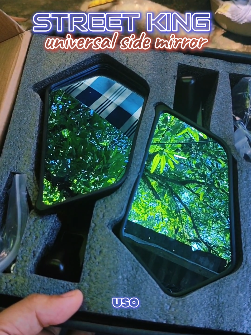 Street king V8 Universal Motorcycle Rearview Short Stem Side Mirror With Anti-glare Blue Lens  #sidemirror #streetking #motorcycleaccessories #tiktokshop #fypシ 