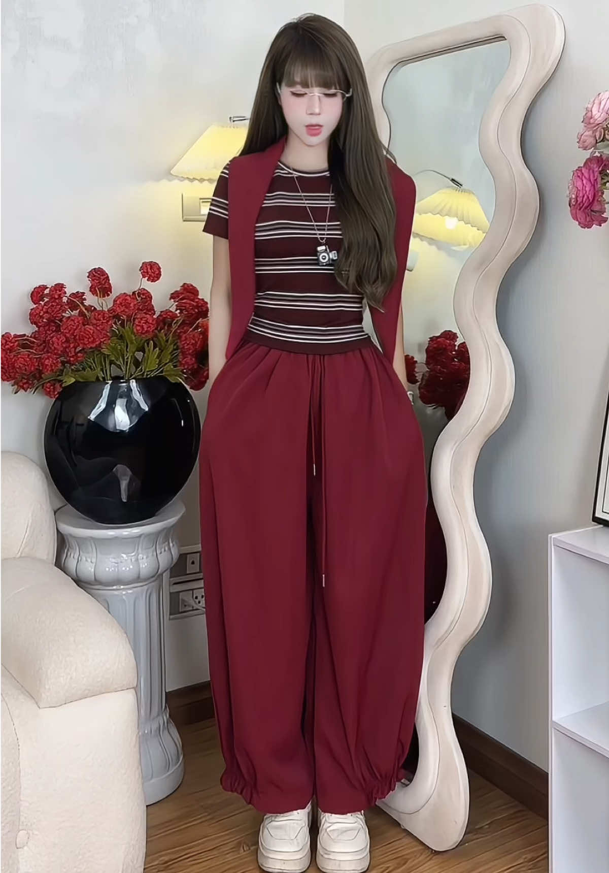 Sét đồ bộ thể thao 3 món áo kẻ, quần bom kèm khăn khoẻ khoắn năng động lắm luôn #review #setbothethao #setdohottrend #quanaothethao #setdo 