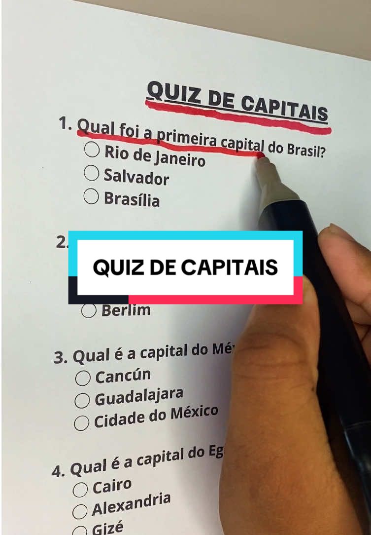 Qual foi a primeira capital do Brasil? Teste seus conhecimentos com esse quiz divertido!  #quiz #conhecimento #escola #aprender #brasil 