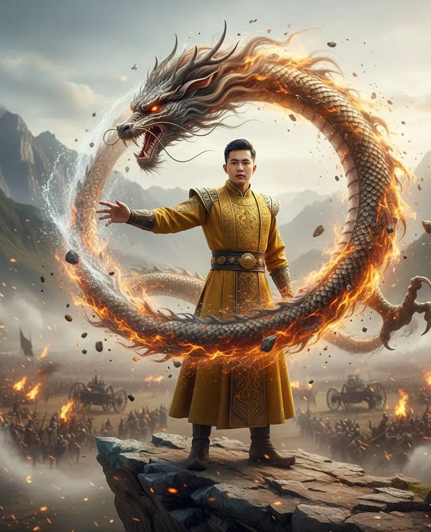 Tutorial edit di GEMINI AI 🫵 1. buka aplikasi Gemini 📲 2. Masukan foto kamu 📸 3. Copy+paste prompt di bawah 👇 ​ PROMPT : ‎Foto sinematik 8K hiper-realistis dari dekat seorang pria (gunakan foto terlampir) memakai pakaian kerajaan warna kuning emas. berdiri di atas tebing yang curam. Wajah menoleh ke kamera. Sebuah cincin berputar dari keempat elemen: tanah, udara, air, dan api mengelilinginya, membentuk seekor naga, lengkap dengan cakar, kumis, dan lengkungan dramatis. Naga itu tampak hidup mengalir di luar tangannya, ditangkap dengan elemen-elemen fisika alami—air, tetesan, cipratan, refraksi, kabut, batu, debu, kerikil, angin, api, bara api. Latar belakang banyak pasukan yang sedang perang di sebuah hamparan luar dan ada pegunungan. rasio aspek 9:16. Prompt by : burainsan438 ( Threads ) #GeminiAi #fyp #geminitrend #gemini #promptgemini 