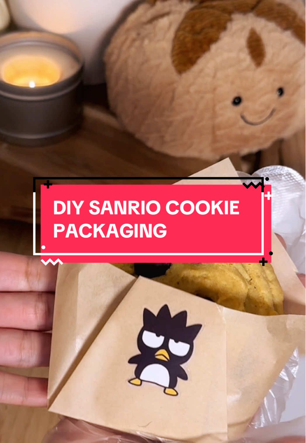 Replying to @Sarah L I made them myself! Just grabbed some 7x7 parchment paper, folded it like in the video, and popped on a cute little sticker! #creatorsearchinsights #diycookie #diypackaging #cookiepackaging #sanriogirl 