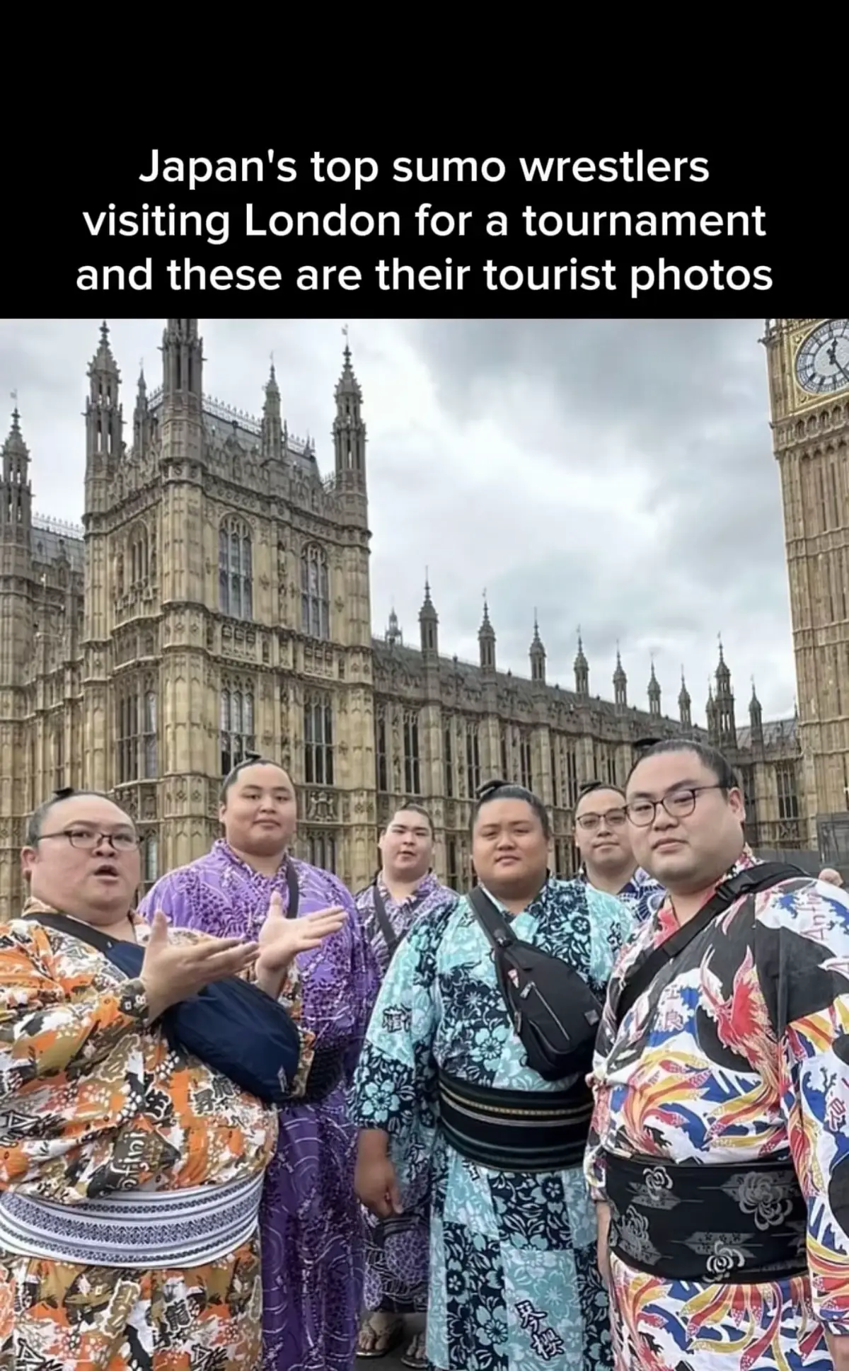 Japan's top sumo wrestlers are currently in London for the Grand Sumo Tournament taking place at the Royal Albert Hall. It's kind of a big deal, as it's the second event of this type to be held outside Japan in 1,500 years. Dressed in traditional Japanese yukata, the wrestlers, known as rikishi, took some time out from their training to explore the city. From visiting tower bridge to enjoying a pint of guiness, and saying hello to local wildlife, they enjoy the city and make people smile.