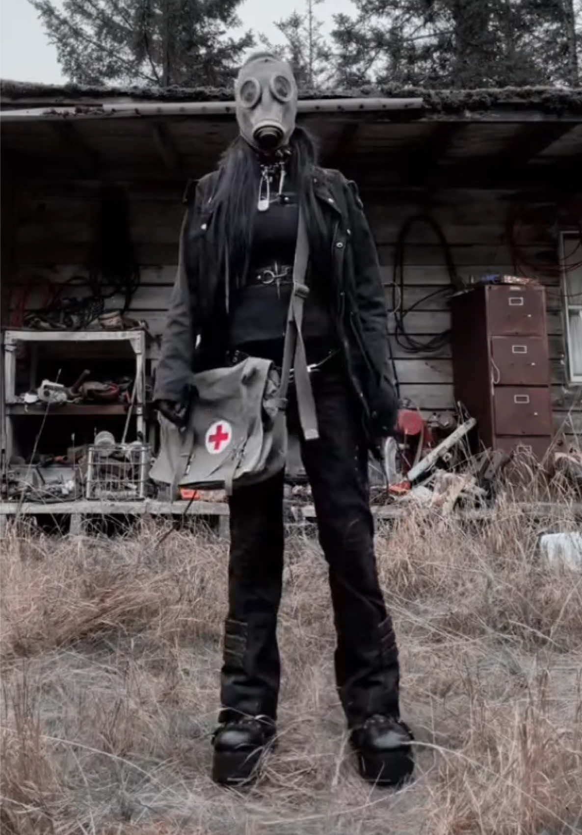 fit check in the wasteland. spawned here after a big boom. #goth #alt #fitcheck #rivethead #industrialgoth  