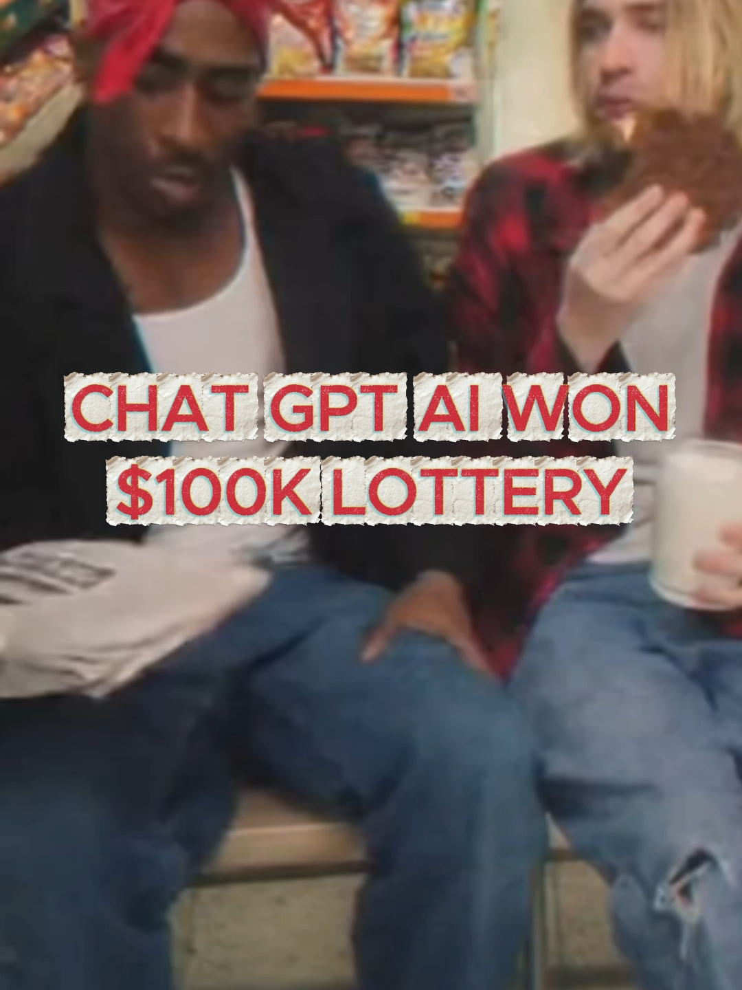 Woman wins $100K lottery using ChatGPT to pick numbers - AI replacing humans joke Real story: Woman asked ChatGPT to pick her lottery numbers and won $100K. Tupac and Kurt Cobain discuss how AI picks better numbers than humans. 