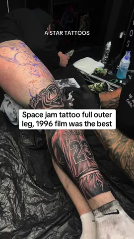 Space jam tattoo full outer leg, 1996 film was the best #tattoo #legtattoo #spacejam #tattootiktok #michealjordan 